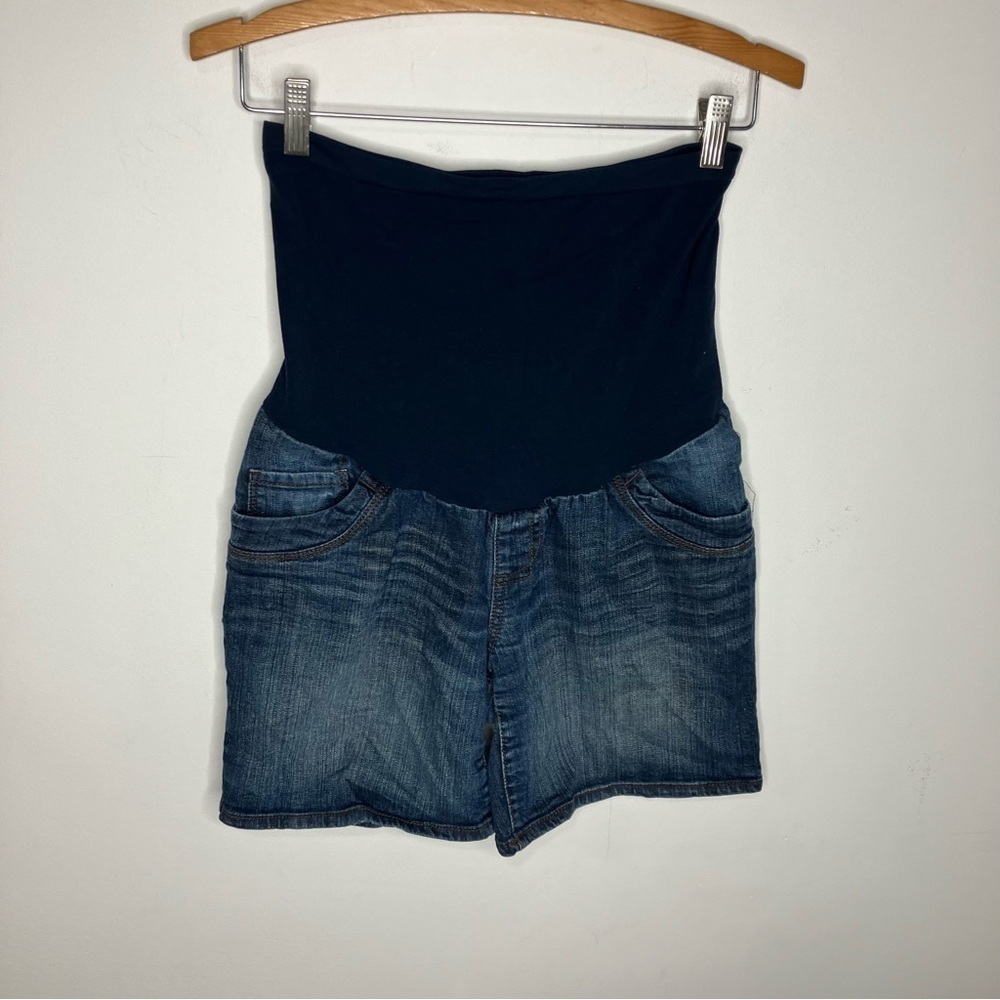 Motherhood maternity full belly‎ panel denim shorts size medium